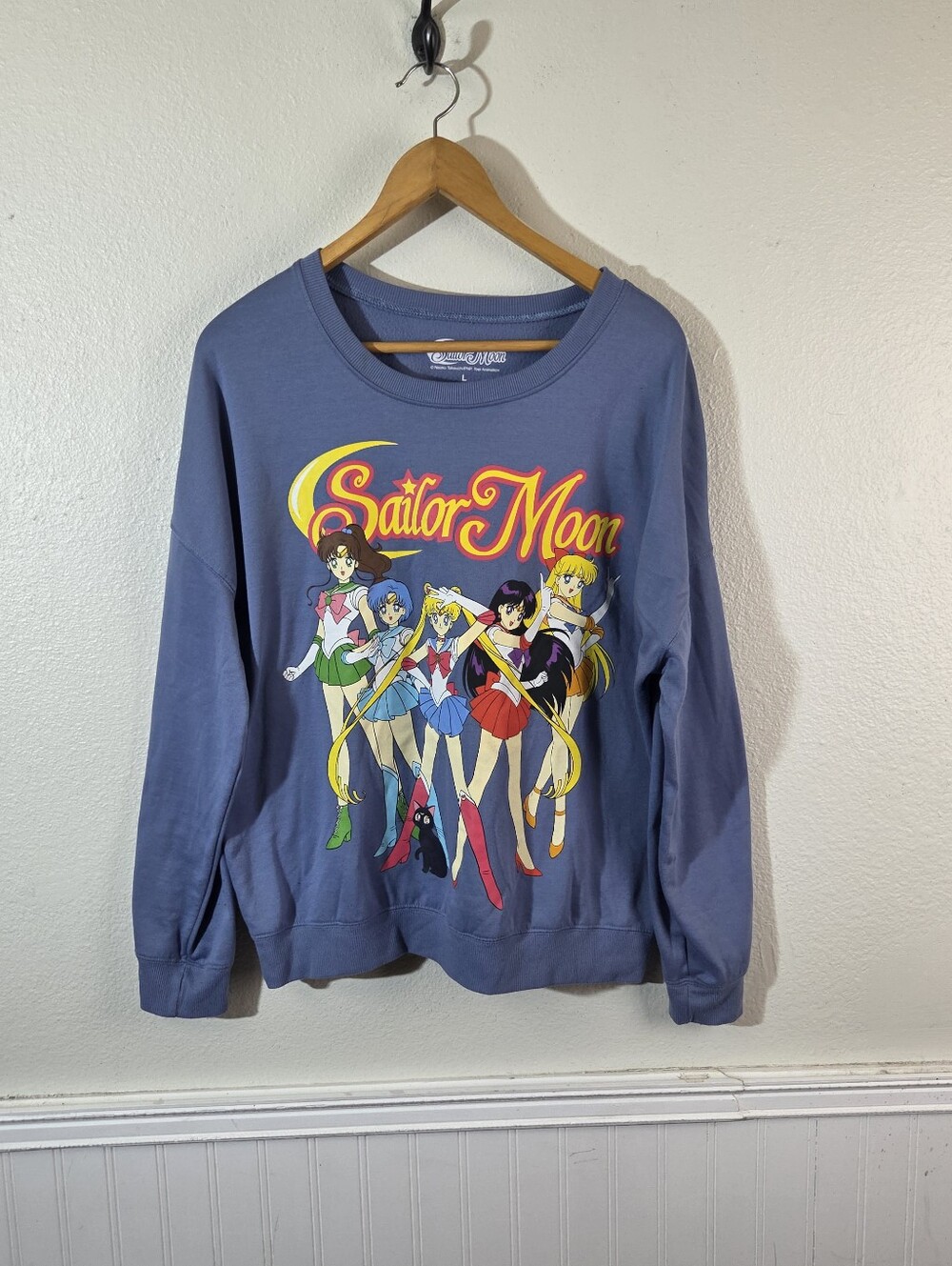 Sailor Moon Anime Sweatshirt Women's Large Blue Graphic Crewneck Manga Kawaii